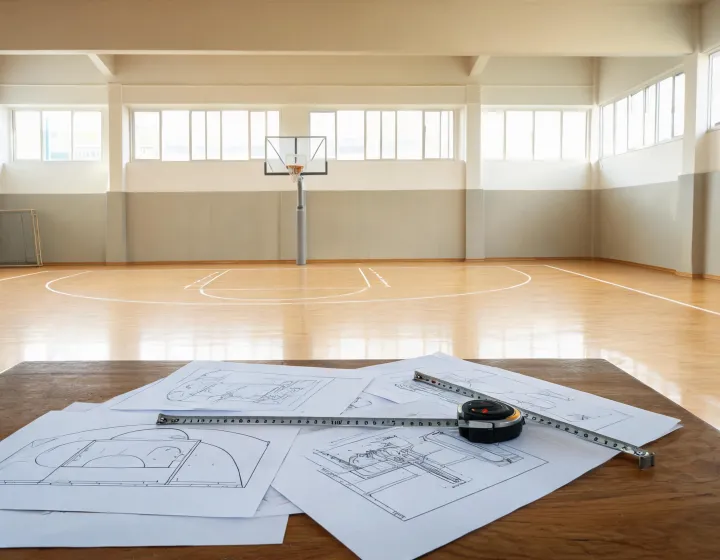 Indoor basketball court and hoop installation planning